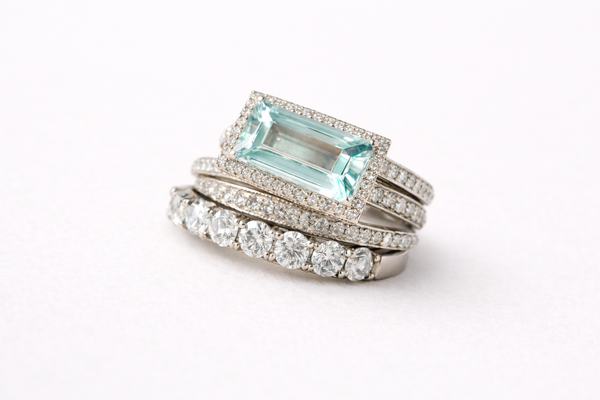 Vintage Silver Turquoise Glass Ring Set